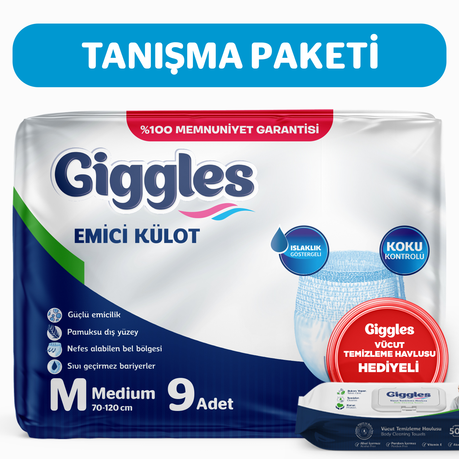 Giggles Yetişkin Emici Külot Medium 9'lu 1 Paket 9 Adet
